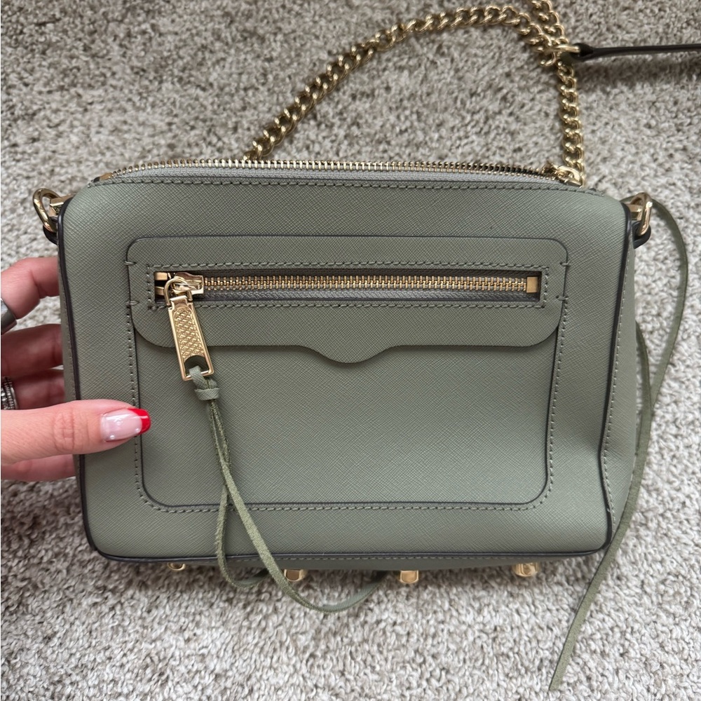 Rebecca Minkoff Sage Green Crossbody Bag with Gold Chain